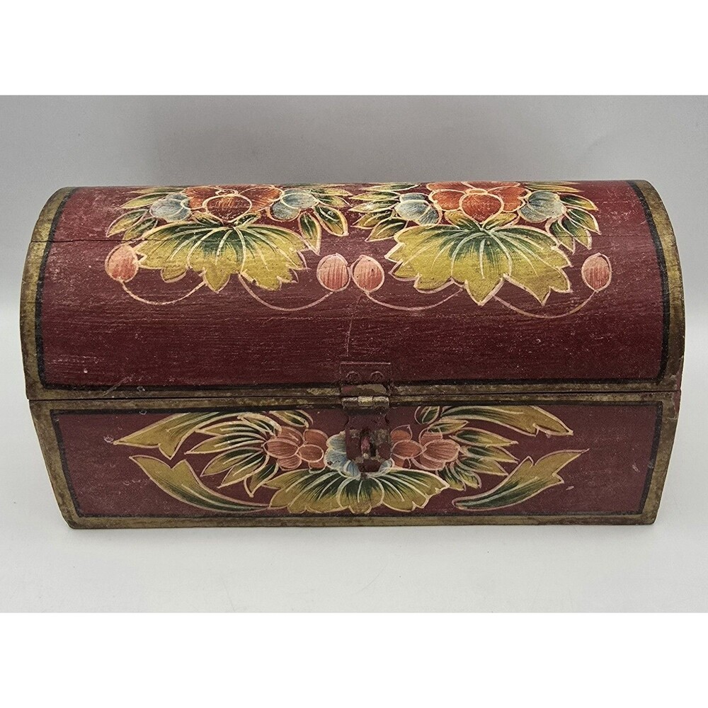 Vintage Hand Painted Wooden Floral Trinket Box 10" Long \ Cottage - Picture 2 of 13